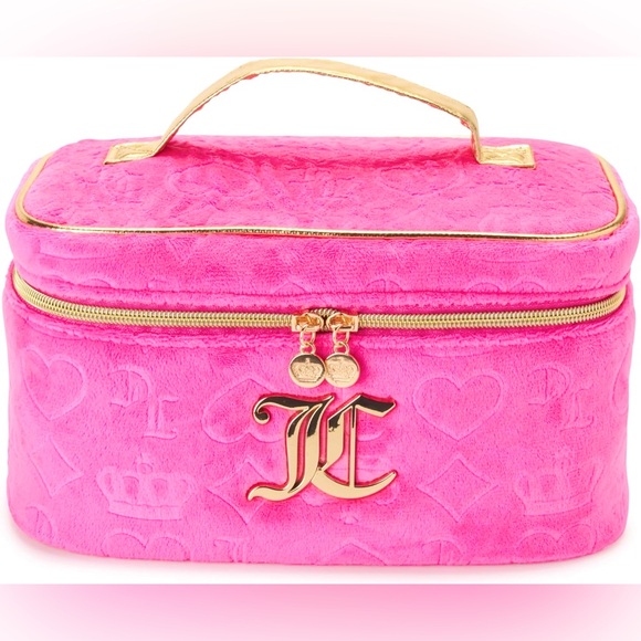 Juicy Couture Handbags - Juicy Couture Pink/Gold Velour Travel Makeup & Toiletries Train Case Bag, NWT